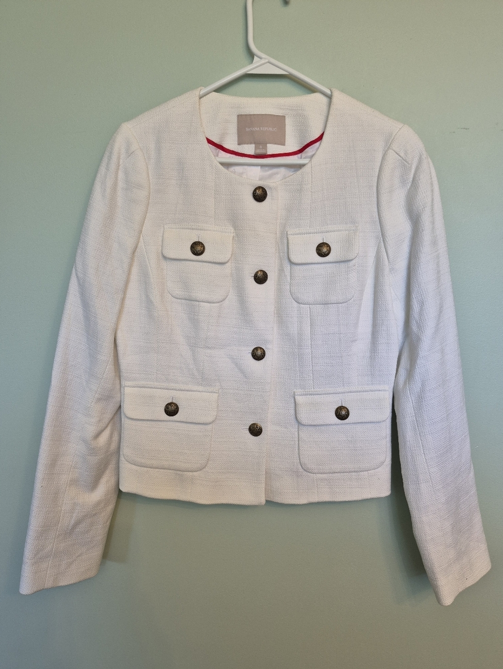 Banana Republic Women's Preppy Old Money White Tweed Blazer / Lady Jacket Size 8 - Picture 2 of 10